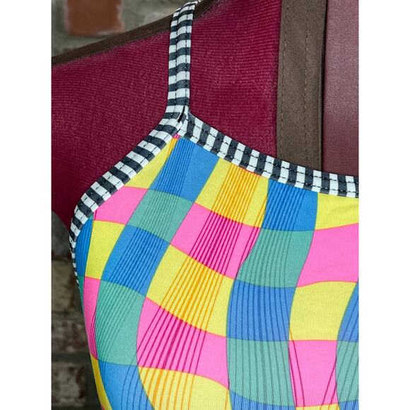 Dolphin swimsuit one piece waves yellow pink green blue - Picture 3 of 11